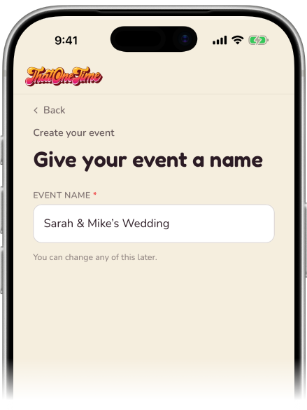 Creating an event — giving it a name in the create-event flow