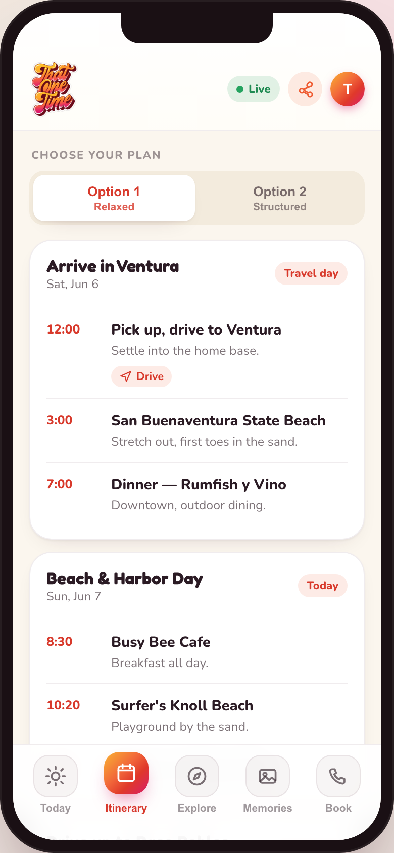 Itinerary tab